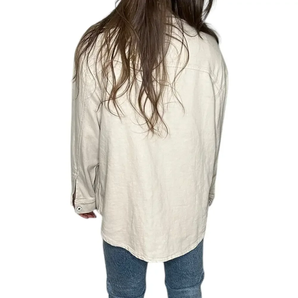 FAVORITE DAUGHTER‎ The Dad Shacket Bone White Oversized Button Down Shirt Size S